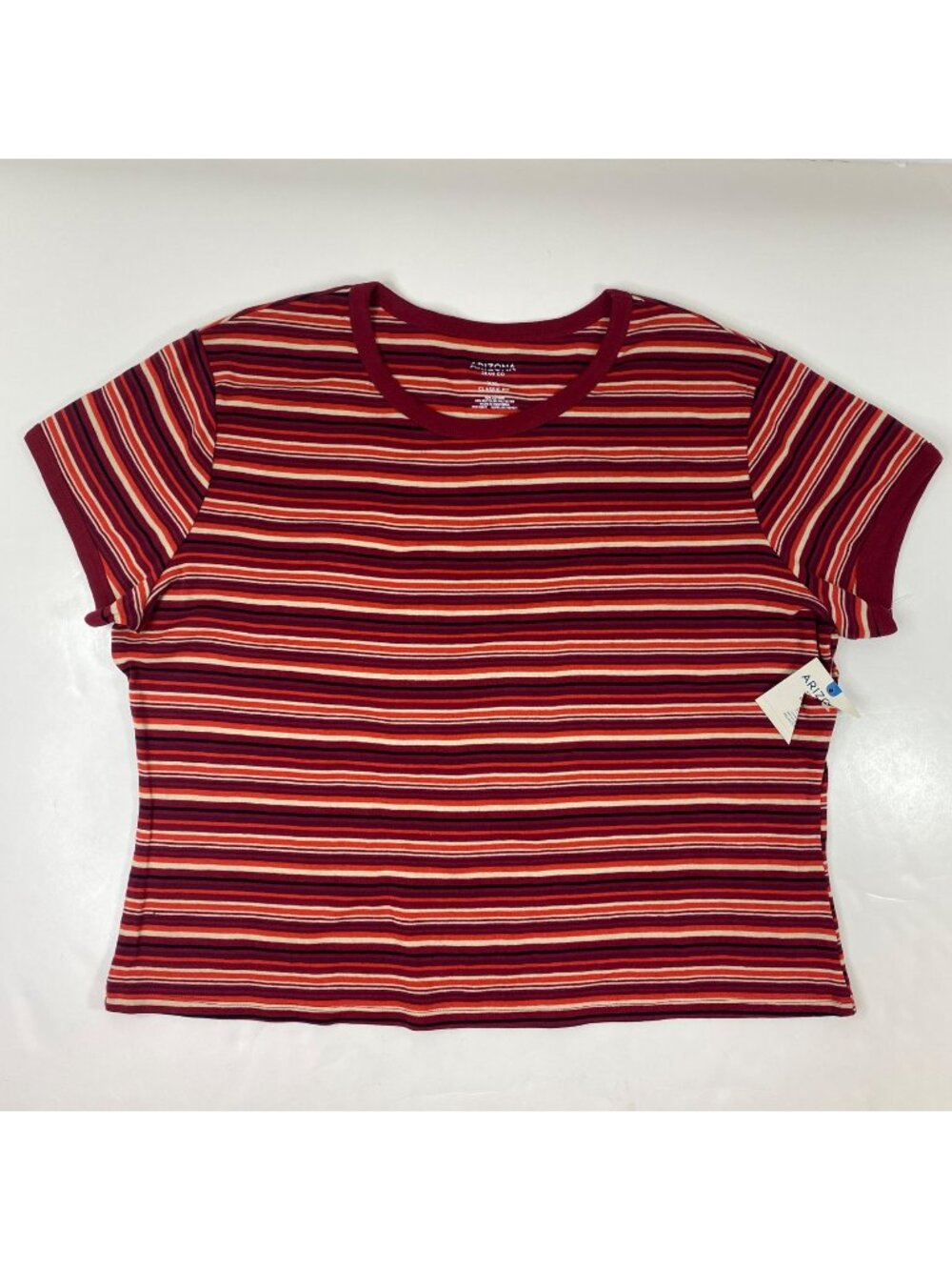 Arizona Jean Co Womens Red Striped Crop T-Shirt Classic Fit Size XXL 2XL